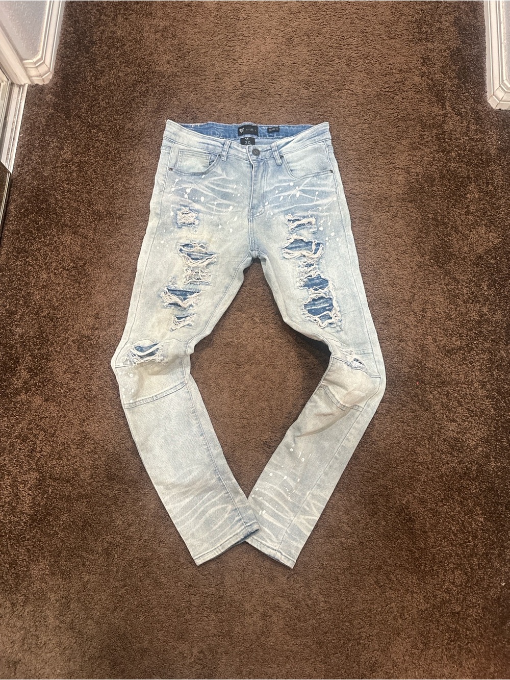 Light Blue Distressed Skinny Jeans for Men
